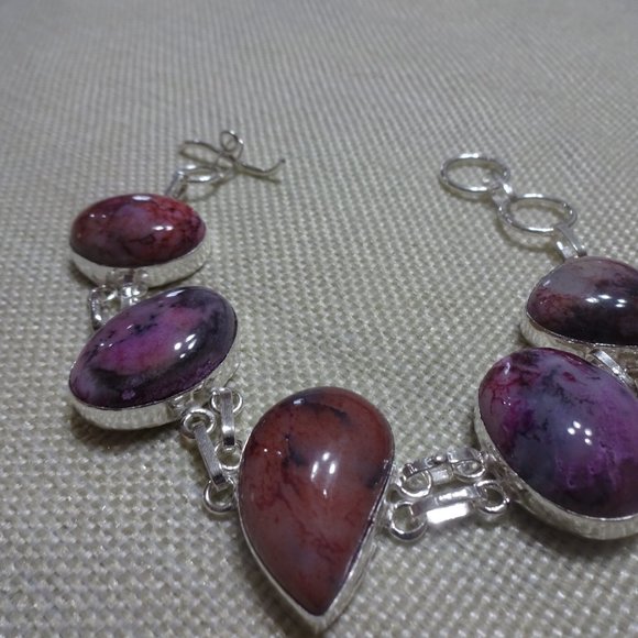 Gorgeous "PURPLE DENDRITE OPAL" Handmade Sterling Bracelet Size 7 1/2" #620B - Picture 2 of 3